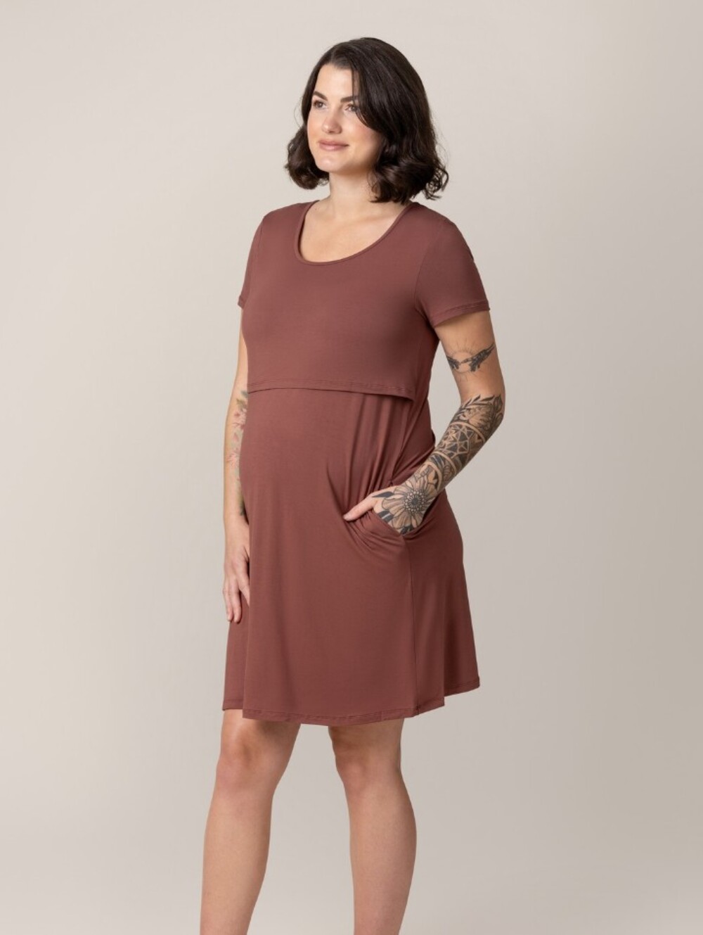 Kindred Bravely Bamboo Scoop Neck Nursing Dress In Redwood